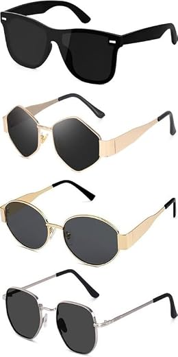 Sheomy Unisex combo offer pack of 4 shades Unisex Fashion Sunglasses Set, 4 Pairs, Metal Frame, Black and Silver MC-679