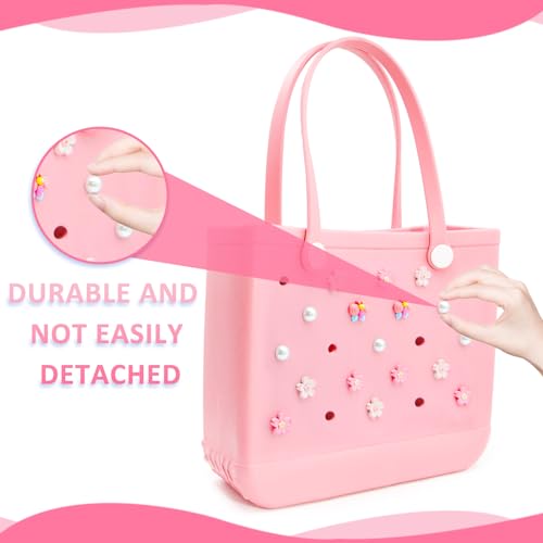 Charms for Bogg Bag, 17 Pcs Cherry Blossoms and Bees for Bogg Bag Accessories, Compatible with Women Rubber Beach Bag Tote Handbag Decoration3