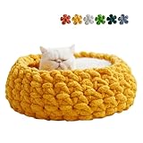 Urnat Cat Nest Bed - Premium Self Warming Handwoven Washable Extra Soft Round Cave House for Indoor Kitten & Kitty, Small & Large (Persimmon Yellow,Medium)