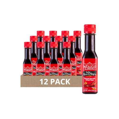 Image of Mexico Lindo Picante Negra Xxxtra Hot Sauce | Scoville Unit Level 80,000 | Sugar Free | 5 Fl Oz Bottles (Pack of 12)