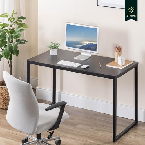 Image of Zinus Jennifer 119 x 61 x 74 cm Modern Study Desk in Metal and Wood - Office Computer Table - Dark Brown and Black
