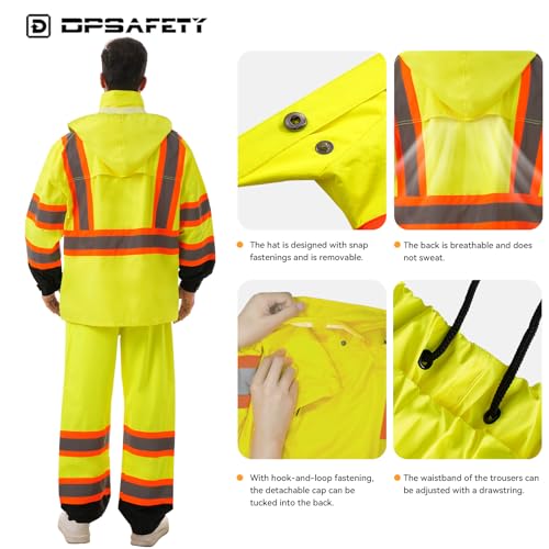 Image of Hi Vis Safety rain Jacket,Reflective Class 3 Rain coat with Inner Mesh Lining and Pockets High Visibility Waterproof work Rain Suits for men&women(Yellow,SM /MD)