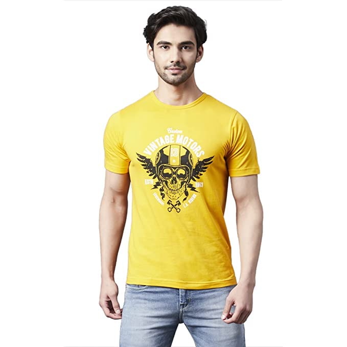 RigoMen Typography Print Round Neck Half Sleeve T-Shirt