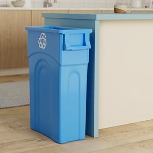 United Solutions Highboy Recycling Bin, 23 Gallon, Space Saving Slim Profile and Easy Bag Removal, Indoor or Outdoor Use, Integrated Handles for Easy Carrying, Recycle Blue (Pack of 4) United Solutions Highboy Recycling Bin 23 Gallon Space Saving Slim Profile and Easy Bag Removal Indoor or Outdoor Use Integrated Handles for Easy Carrying Recycle Blue Pack of 4