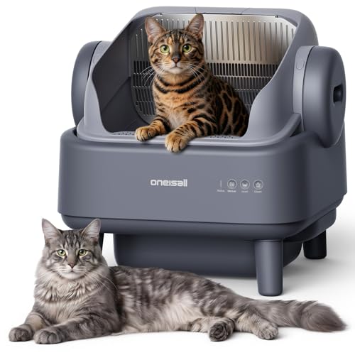 oneisall Self Cleaning Litter Box for Large&Multiple Cats: Ease S1 Open-Top Cat Litter Box Easy Rinsable Clean, with Safety Protection & Large Capacity for Indoor House Cats(40pcs Waste Bags Included)