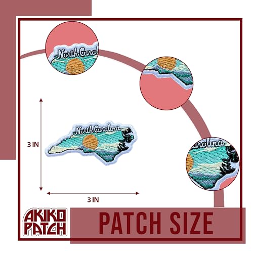AKIKOPATCH Nature State Map Embroidery Iron On Patches, Size 3" Sew Patches for Clothes Backpack Bag, Aesthetic US States Embroidered Patches, Fabric Patches DIY Traveling Gifts (North Carolina) by AKIKOPATCH - Used condition - Image 3