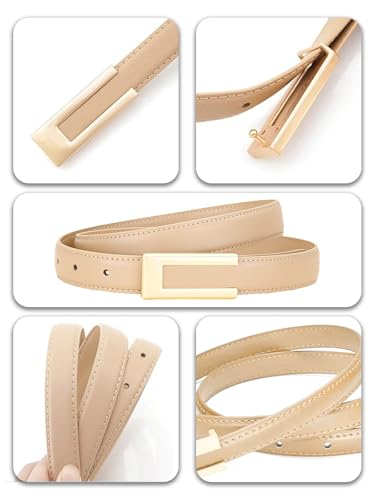 Skinny Leather Belts for Women, Ladies Thin Waist Belt for Dresses Jeans Pants with Gold Buckle4
