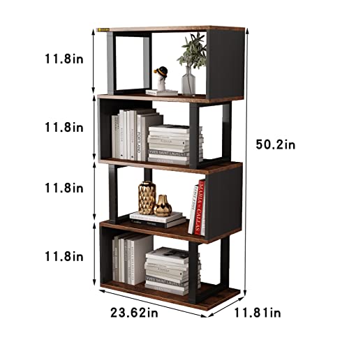 Alisened 5-Tier Geometric Bookshelf, Modern S-Shaped Black Bookcase And Book Shelf, Wooden Freestanding Display Shelf, Storage Shelving For Living Room Home Office #TOP1