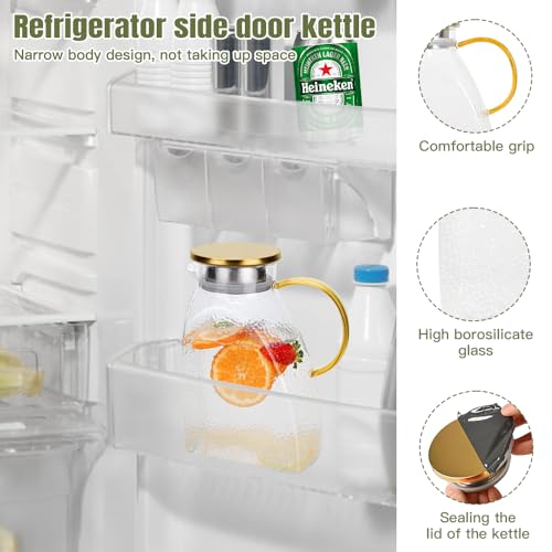 Aoreun 1.8 l Carafe à eau en verre avec couvercle, carafe en verre avec couvercle en acier inoxydable, carafe de porte de réfrigérateur étanche pour Boissons Chaudes ou Froides, jus, boisson – vue 7