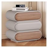 BLMAGS Multifuncional Mesitas de Noche de Madera con cajones de Almacenamiento Mesa Auxiliar de Almacenamiento Abierta de 3 Niveles Diseño de Perfil Curvo Portátil(Grey Brown,40cm)