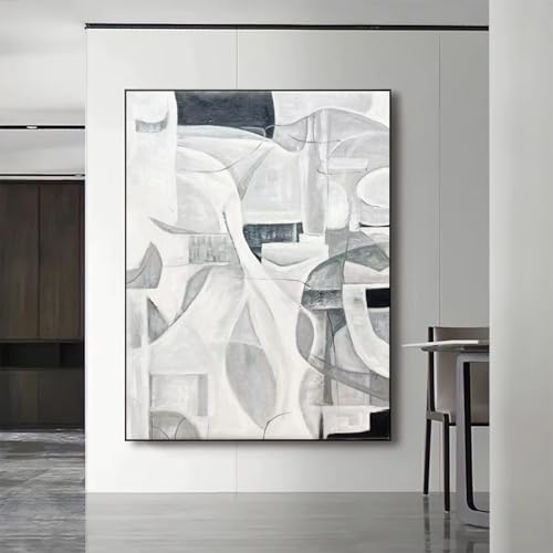 Tableau abstrait noir et beige 30x40cm impression sur toile encadrée pour salon - 6