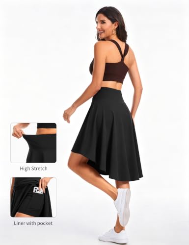 THE GYM PEOPLE Jupe-Short Femme Haute Taille avec Short Intérieur, Modèle Asymétrique à Poches et Ourlet à Volants pour Le Tennis Golf, Noir, S – vue 5