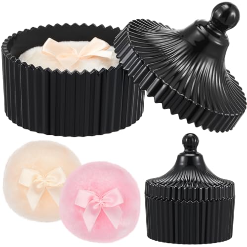 Tioncy 3 Pcs Large Body Powder Puff and Container Powder Container with Puff Crystal Case Soft Washable Reusable Velour Face Body Glitter Wet Dry Makeup(Classic,Amber)