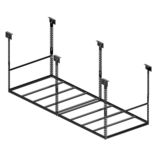 Image of 3x8 Ft Overhead Garage Storage Rack, 28-41 inch Height Adjustable Ceiling Mounted Organization Rack, 750 lbs Weight Capacity, 36 inchx96 inch Metal Rack for Garage Storage with Hanging Rods