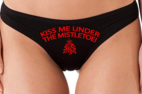 Knaughty Knickers Kiss Me Under The Mistletoe Christmas Sexy Black Thong Panties