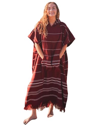 Basic Layers Unisex Hooded Bathrobe Poncho Beach Wear Double Face Cotton Terry Cloth Robe with Pockets One Size Fit All