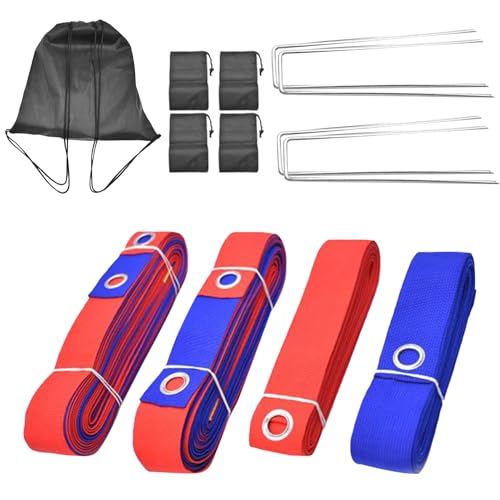 Strandvolleyball Linien Set - Tragbare Volleyball Feldmarkierung für Garten | Rotes & Blaues Band mit Erdungsstäben | Outdoor Volleyball Linien für, Rasen, Training & Parksport mit Sandsäcken