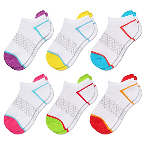 Comfoex Girls Socks 4-10 Years Old Ankle Athletic Socks Half Cushioned Sports Cotton Socks For Big Little Kids 6 Pairs #TOP6