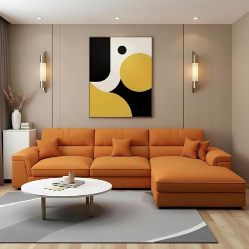 Image of Italino 4 Seater Luxurious L Shape Fabric Sofa Set (Right Side Lounger, Orange) | 3 to 4 Person Wooden Corner Sofa Couch for Living Room Bedroom Home Hall Furniture