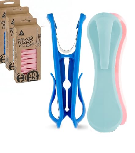 Hegs 30 Pack Blues/Pink Multi-Color - The Smartest Heavy Duty Clothespins with Hooks - Hang 3 Garments at Once with Our Tough, Dual Hooks Clothes Pins with Anti-Rust Spring