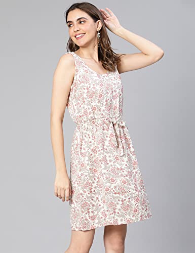 Image of oxolloxo Women Floral Print Elasticated & Tie-Knotted Dress