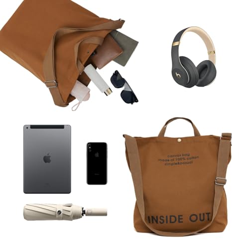 Image of Canvas Tote Bag For Women inside out bag Crossbody Handbag with Adjustable Strap and Coin Purse for Work,Travel,Grocery