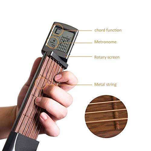 Alomejor Mini Guitare de Poche, 6 Cordes avec Métronome, Formateur d'Accords avec Écran Rotatif, Outil d'Exercice pour Débutants