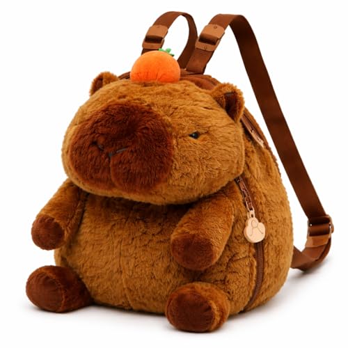 Mochila Infantil Capivara De Pelúcia Escolar Passeios Fofa Com Alças Ajustáveis Compartimento Com Zíper Bolsa (Castanho Escuro)