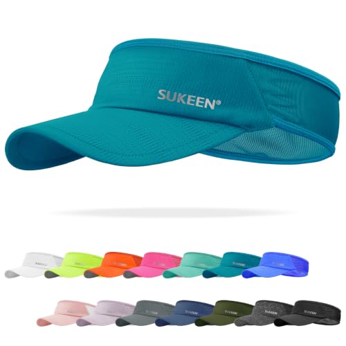 Sukeen Sports Sun Visor Men Women Lightweight Packable Cooling Stretchy Visor Hat for Running, Tennis, Golf Teal Blue