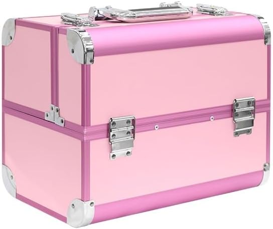 Large Capacity Aluminum Alloy Portable Makeup Case Tool Box Home Storage(Light pink)