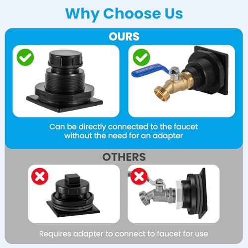 Image of Stock Tank Drain Plug Kit for rubbermaid Stock Tank Drain Plug（for rubbermaid Commercial50 70 100 150 300 Gallon Stock Tanks） with 3 /4 inch NPT x3 /4 inch GHT Brass Hose Faucet Garden Hose Connector