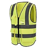 ✔ 【Multifunktionstaschen】 Warnschutzwesten mit 7 Fronttaschen und Nylon-Knopfverschluss mit Reißverschluss, 2 großen Taschen, 1 transparenten Ausweishalter aus PVC, 1 Pattentasche und 1 Taschenhalter für Taschenlampe, Laserpointer. Die 2 schrägen Taschen sind besser für die Gestaltung des menschlichen Körpers geeignet und einfacher zu platzieren und