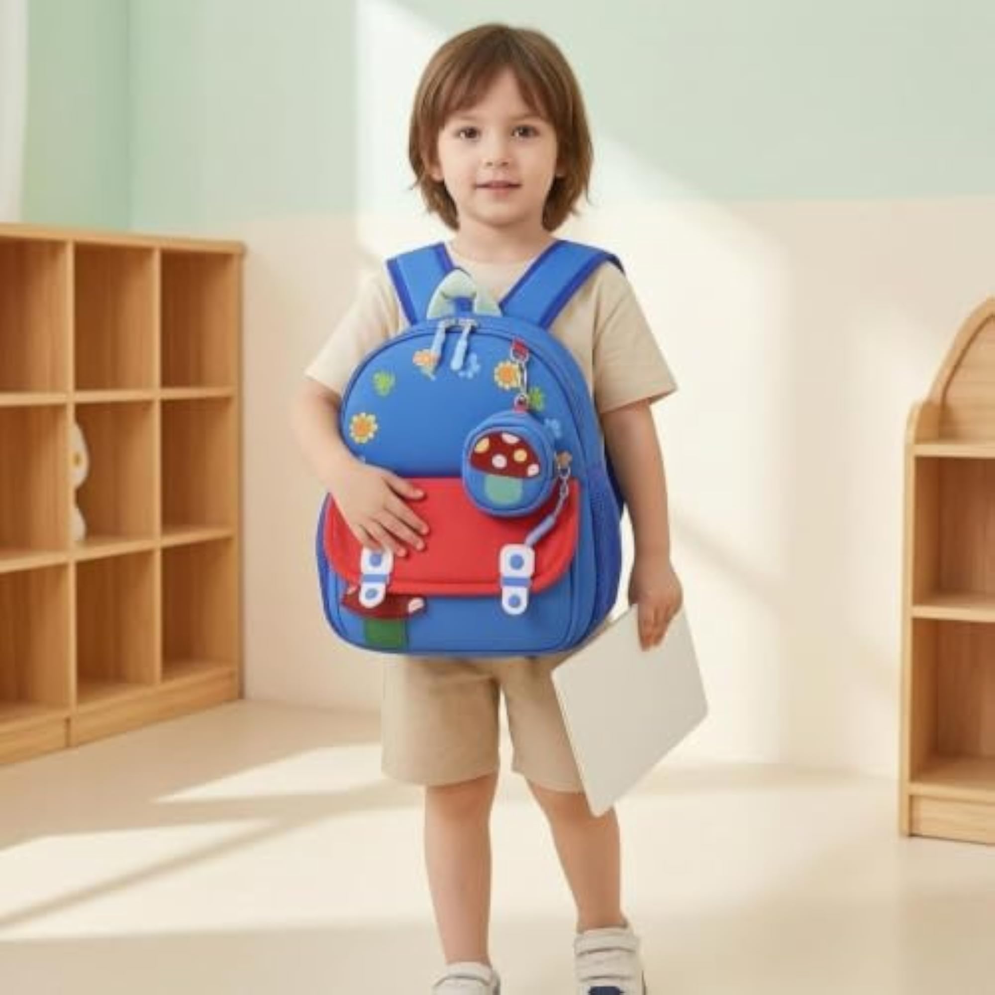 Flower Print Kids School Backpack with Detachable Pouch
