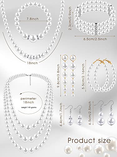 BBTO 8 Pcs Pearl Necklace and Earrings Set for Women Faux Pearl Bracelets Costume Jewelry Set for Wedding Gift Birthday Party2