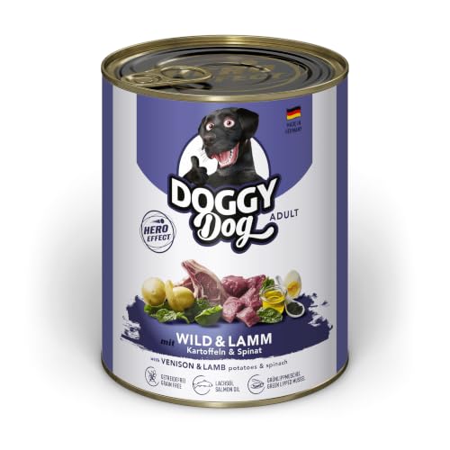 DOGGY Dog Paté Mix 1, 6 x 800 g, Nassfutter für Hunde im Probierpaket, getreidefreies Hundefutter mit Lachsöl und Grünlippmuschel, Alleinfuttermittel mit hohem Fleischanteil, Made in Germany