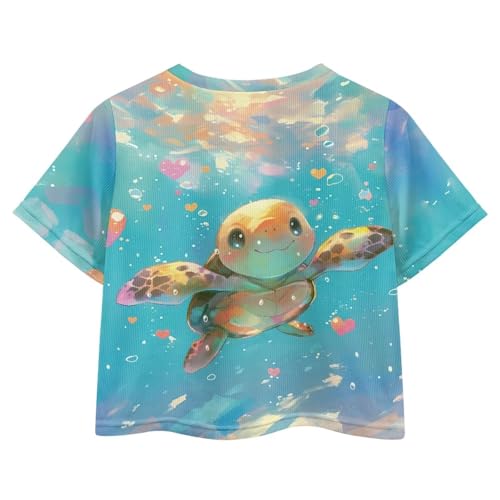 Image of Girls Fashion Crewneck Tee Shirts Casual Short Sleeve Crop Top Summer Outfits 5-14 Years Old