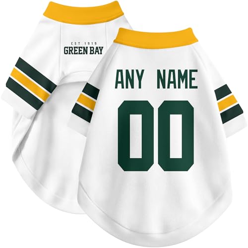 Image of Green Bay Dog Clothes Jersey Style Personalized Pet T Shirt with Custom Name Number for Small Medium Large Dogs