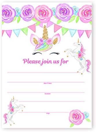 POP parties Magical Unicorn 20 Large Invitations - 20 Invitations + 20 Envelopes - Double Sided - Unicorn Lashes
