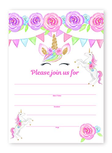 POP parties Magical Unicorn 20 Large Invitations - 20 Invitations + 20 Envelopes - Double Sided - Unicorn Lashes