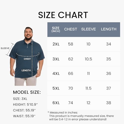 Big and Tall Mens Polo Shirt Moisture Wicking Sport Golf Shirts 2XL-6XL2