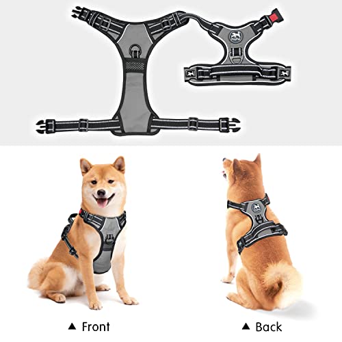 Image of PoyPet No Pull Dog Harness, No Choke Front Clip Dog Reflective Harness, Adjustable Soft Padded Pet Vest with Easy Control Handle for Small to Large Dogs(Grey,M)