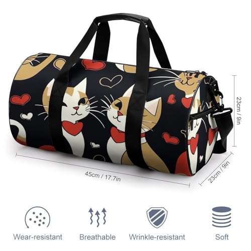 Sport Gym Duffle Travel Bag for Women Men Overnight Weekender Bag with Shoe Compartment,Wet Pocket Couple Cats2