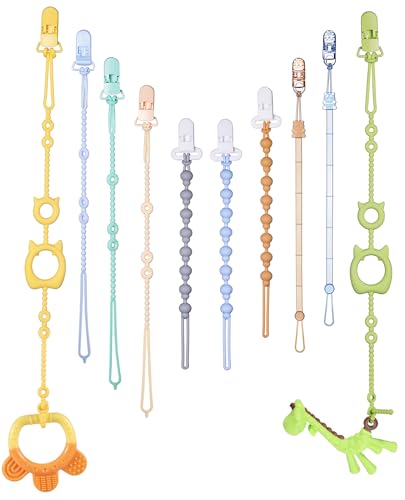 Pacifier Clip & Toy Strap 2-in-1 Combo, 8 Binky Clips, 2 Toy Tethers