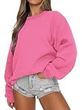 Timuspo Bluza damska, oversize, podstawowy pulower z długim rękawem, polar, okrągły dekolt, sweter damski, długi rękaw, sportowa, odzież uliczna, jesienno-zimowa bluza, różowa, XXL