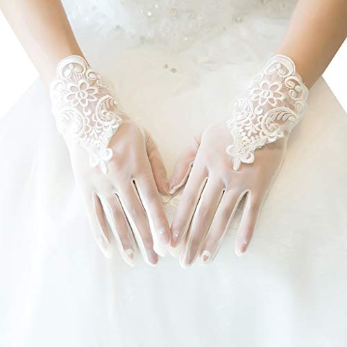 Vintage Short Sheer Wedding Gloves Embroidery Floral Lace Patchwork For Sunscreen Bridal Full Finger Mitte