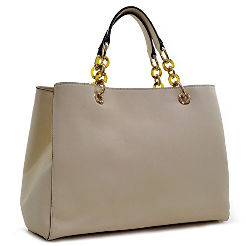 Dasein Womens Top Handle Handbag Satchel Purse Structured Work Tote Bag Shoulder Bag (Beige) #TOP25