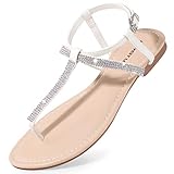 Diese flachen Damen-Sandalen haben einen trendigen T-Riemen, der mit leuchtenden und glänzenden Strasssteinen verziert ist, perfekt für einen klassischen Bohème-Sommerlook