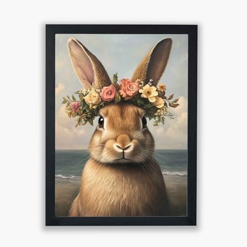 Lapin avec fleurs tableau poétique grand format pour une atmosphère apaisante