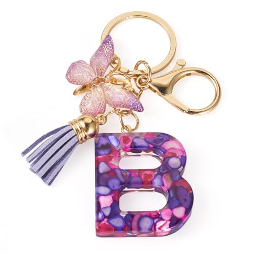 Chaveiro com letra inicial do alfabeto para mulheres, pingente de borboleta, chaveiro para mochila escolar, Letra B, 105mm