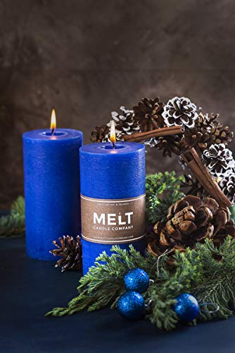 Melt Candle Company Set of 3 Blue Pillar Candles 3" x 6" Navy Unscented Dripless for Weddings Home Decoration Relaxation Spa Church - Thumbnail 7
